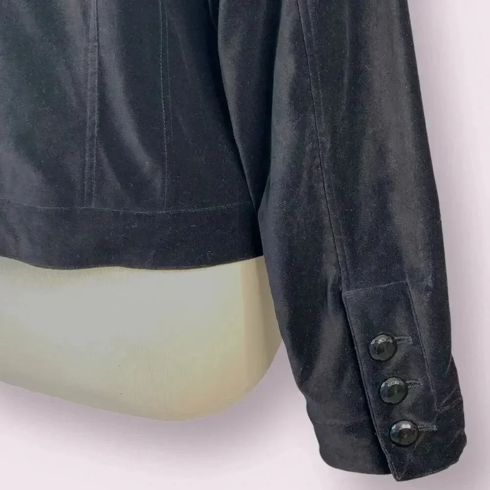 Chico's Vintage Casual Velvet Cropped Open Blazer Jacket Lined Size XL/16 Black - Picture 11 of 16